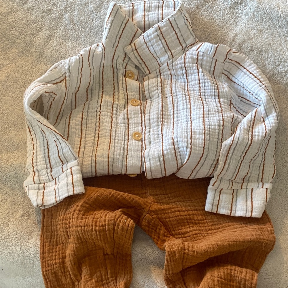 Rachel Zoe White Gauze Top with Rust Stripe Trim